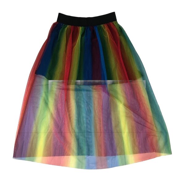 Adult Rainbow Tutu Sheer Midi Skirt - Mini Skirt Lining Size Small - Picture 2 of 10